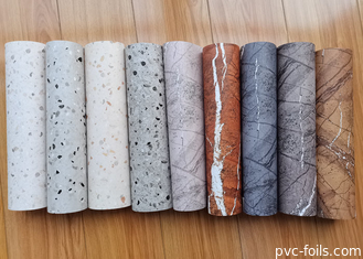 Film décoratif en PVC de marbre brillant pour revêtement de meubles à vide
