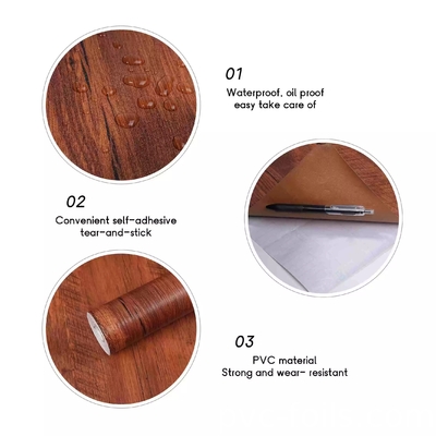 Film de vinyle PVC amovible autoadhésif à grains de bois pour revêtement de meubles