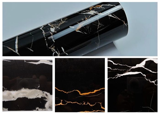 Enveloppe de marbre de vinyle de décor de granit de PVC de noir auto-adhésif à la maison de film pour des partie supérieure du comptoir
